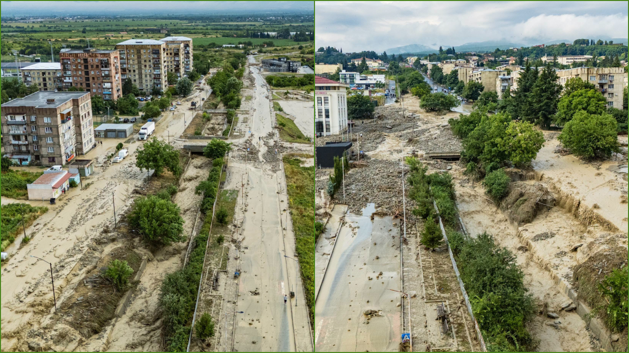თელავში უხვი ნალექის შედეგად ხევი ადიდდა – დატბორილია ქუჩები